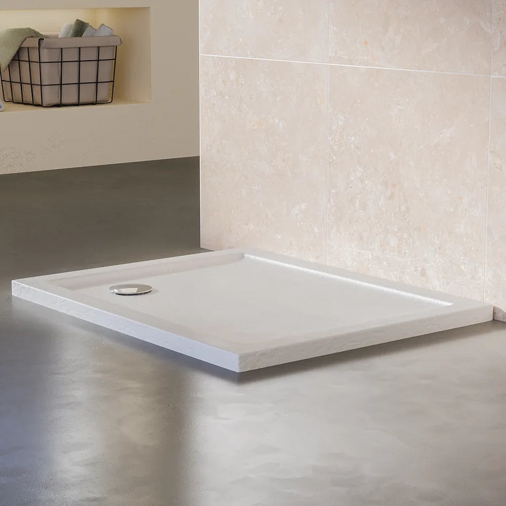 Piatto doccia 80x140 effetto pietra bianco in acrilico altezza slim | Petra
