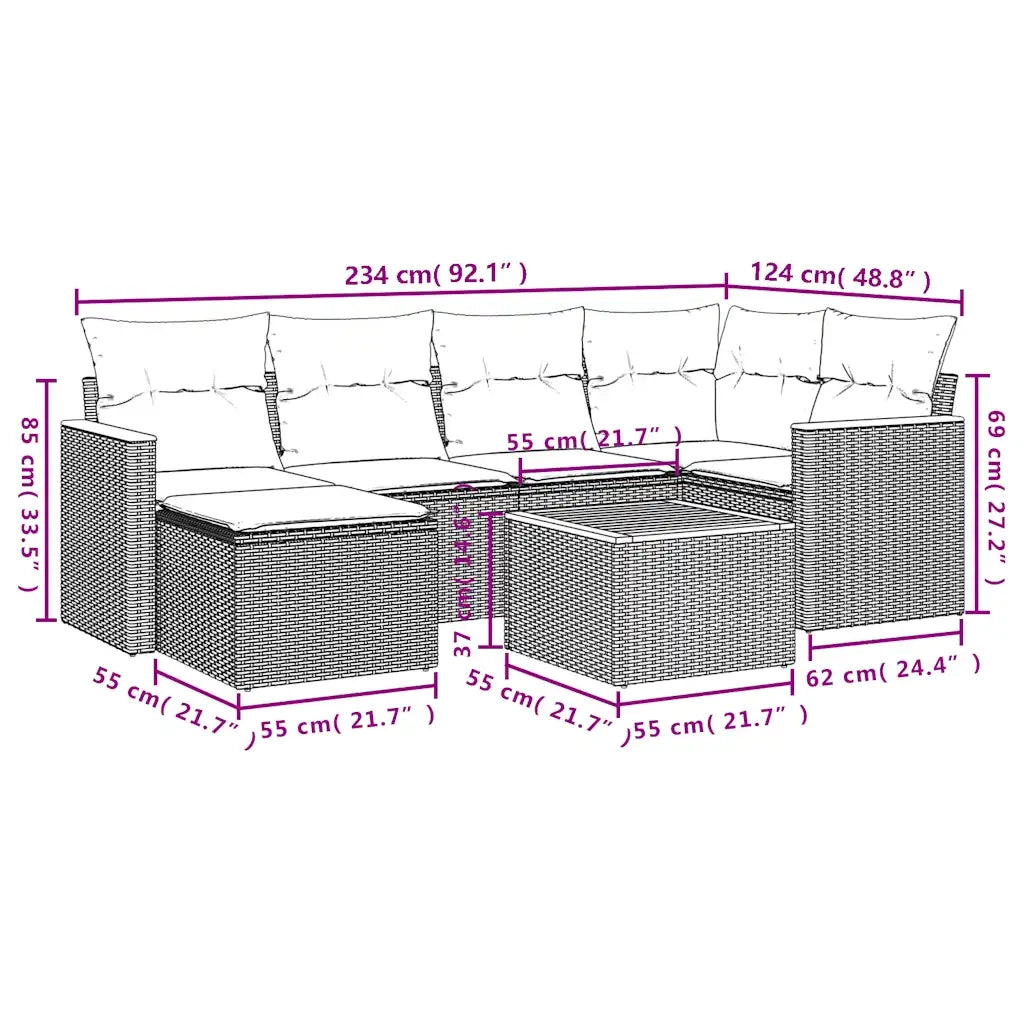 Set Divani da Giardino 7 pz con Cuscini Nero in Polyrattan 3226183