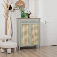Mobiletto da Ingresso, Scarpiera con 2 Ante e Cassetto, Effetto Intrecciato, 80 x 40 x 110 cm, Verde