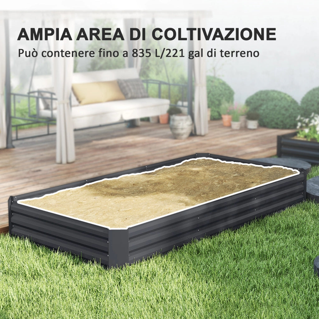 Letto per Orto Rialzato a Fondo Aperto 240x120x30 cm da 835L in Acciaio Grigio Scuro