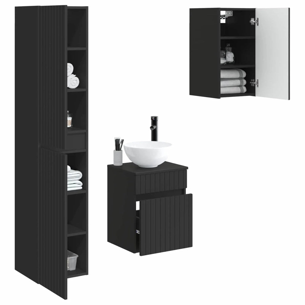 Set di mobili per il bagno 3 pz Nero 33 x 34,5 x 160 cm 3406084