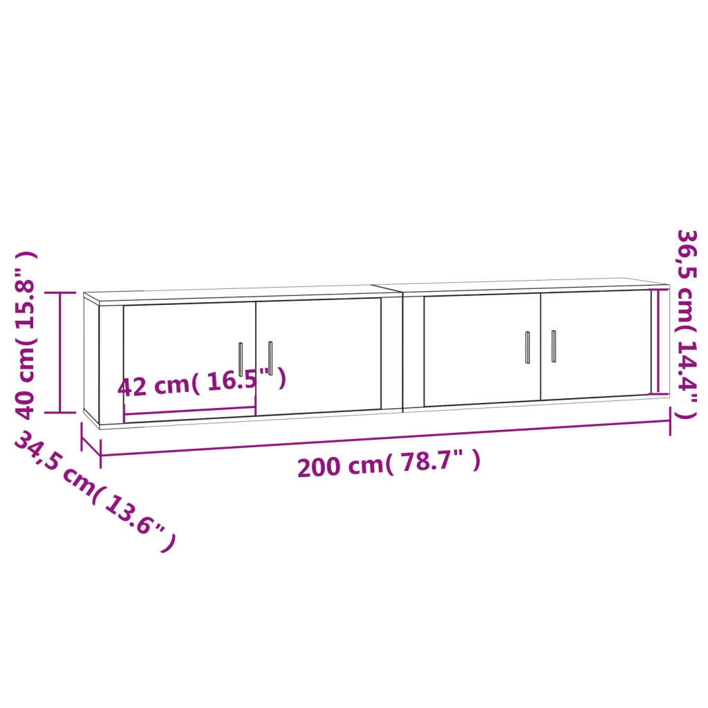vidaXL Mobili Porta TV a Parete 2 pz Rovere Fumo 100x34,5x40 cm