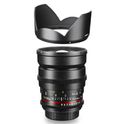 Walimex Pro Obiettivo fotografico e video VDSLR 24 mm 1:1.5 (incl. filettatura filtro 77 mm, paraluce, ghiera, apertura e messa a fuoco continua) per obiettivo Nikon F baionetta nera