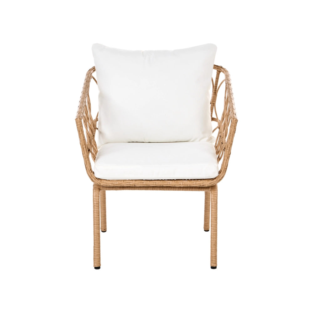 Set Bistro in Rattan PE Marrone Chiaro con Tavolino da Caffè in Metallo 2 Sedie Moderno Arredo da Giardino Esterno