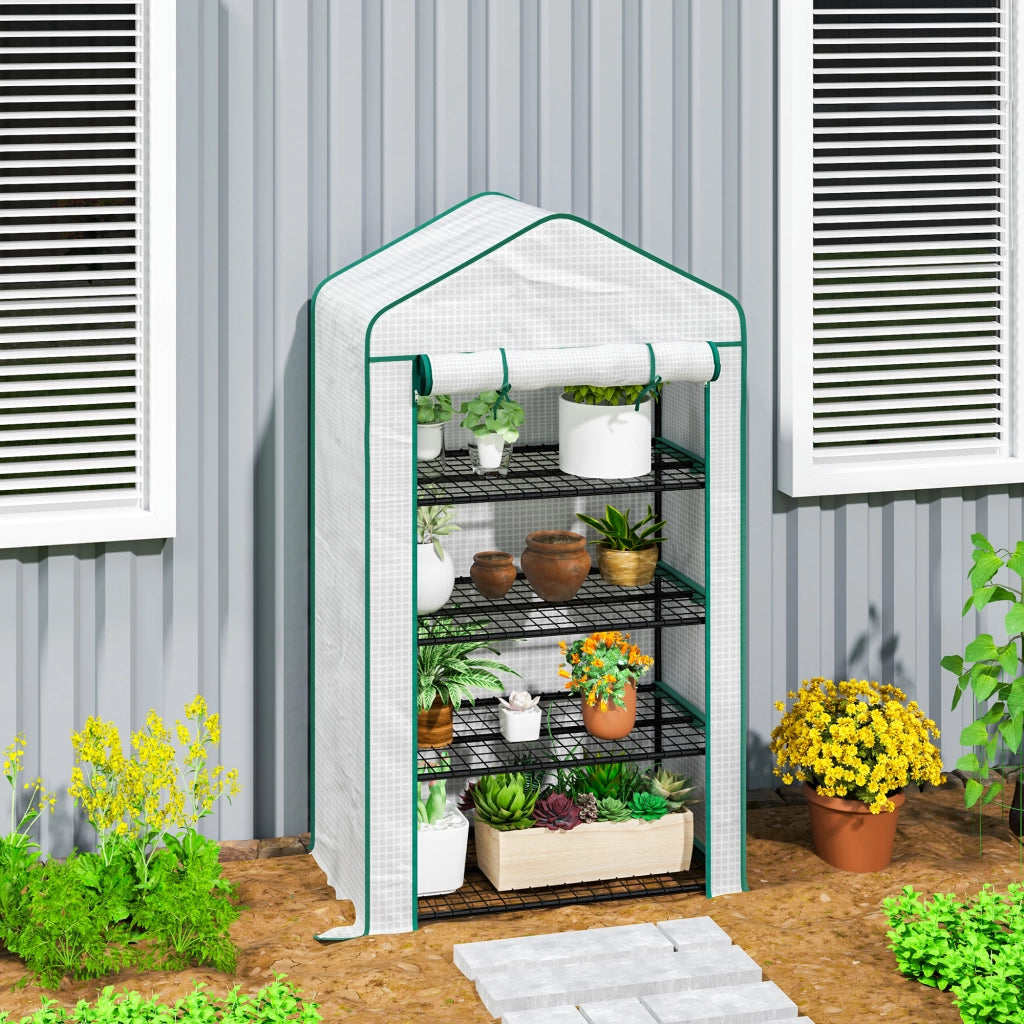 Serra da giardino 4 livelli ¨C zephmum ¨C 90x49x160 cm bianco acciaio galvanizzato
