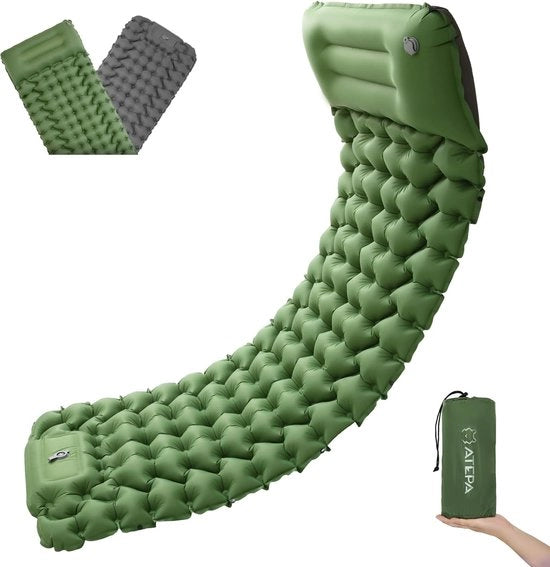 Sdraiabile materasso autoinflato per campeggio con pompa a pedale, materasso gonfiabile acqua impermeabile per campeggio con cuscino, materasso ultraleggero gonfiabile per campeggio esterno con accessori per camminare e backpacking