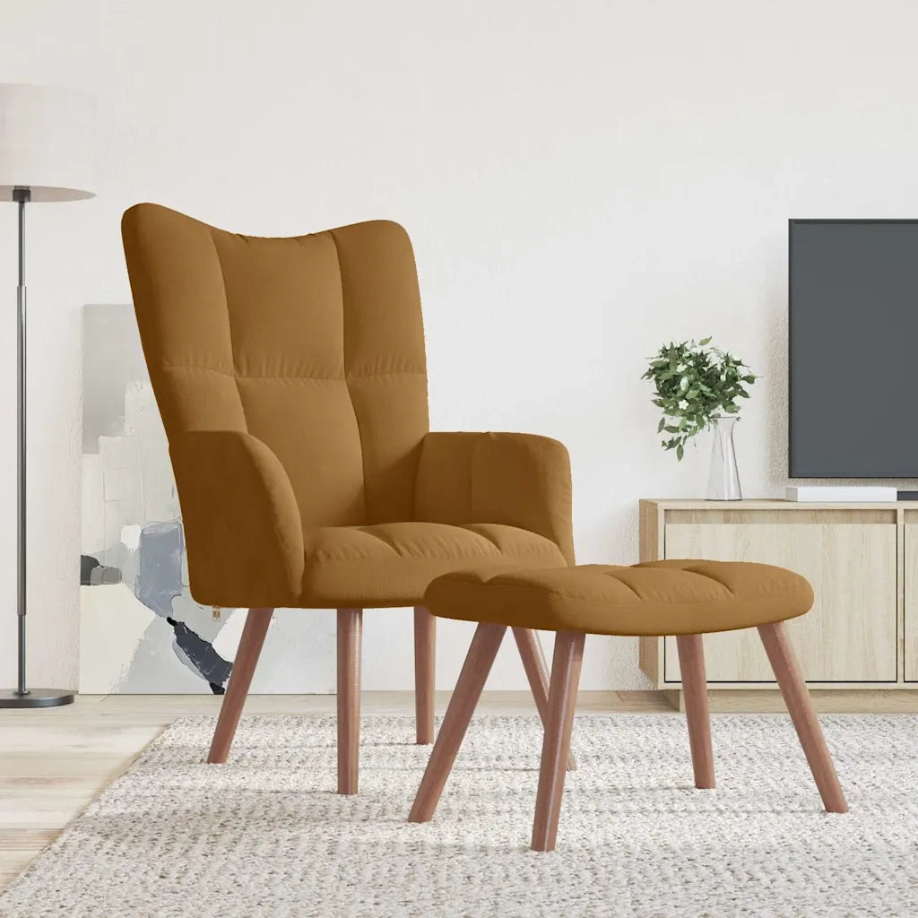 Divano Sedia-Poltrona Relax con Poggiapiedi Marrone in Velluto 985871