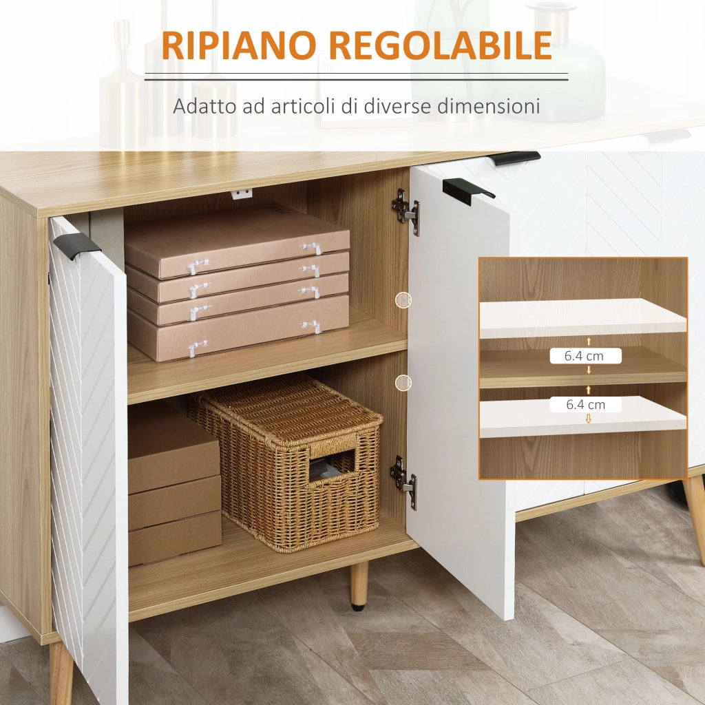 Mobile Contenitore 120x35x77.4 cm con 2 Armadietti a Ripiani Regolabili in Legno di Pino e Bianco