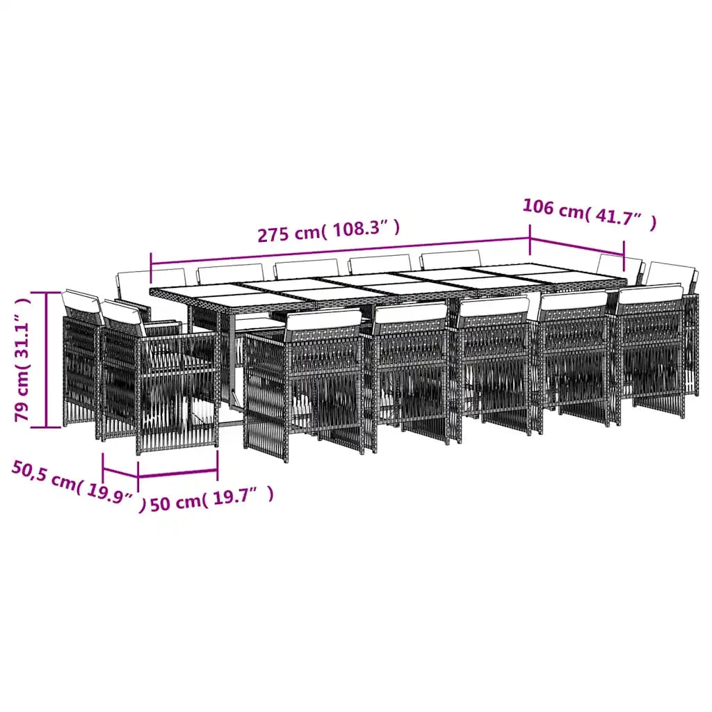 Set da Pranzo da Giardino 15 pz con Cuscini Marrone Polyrattan 3211053
