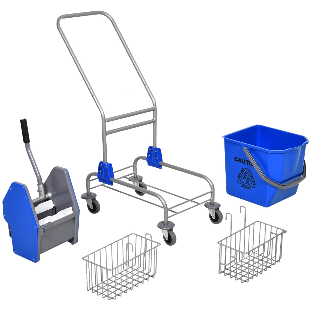 Secchio per Lavapavimenti 26 L con Sgocciolatore a Pressione Ruote e Cestini ¨C zephmum ¨C 73x45x95 cm Blu