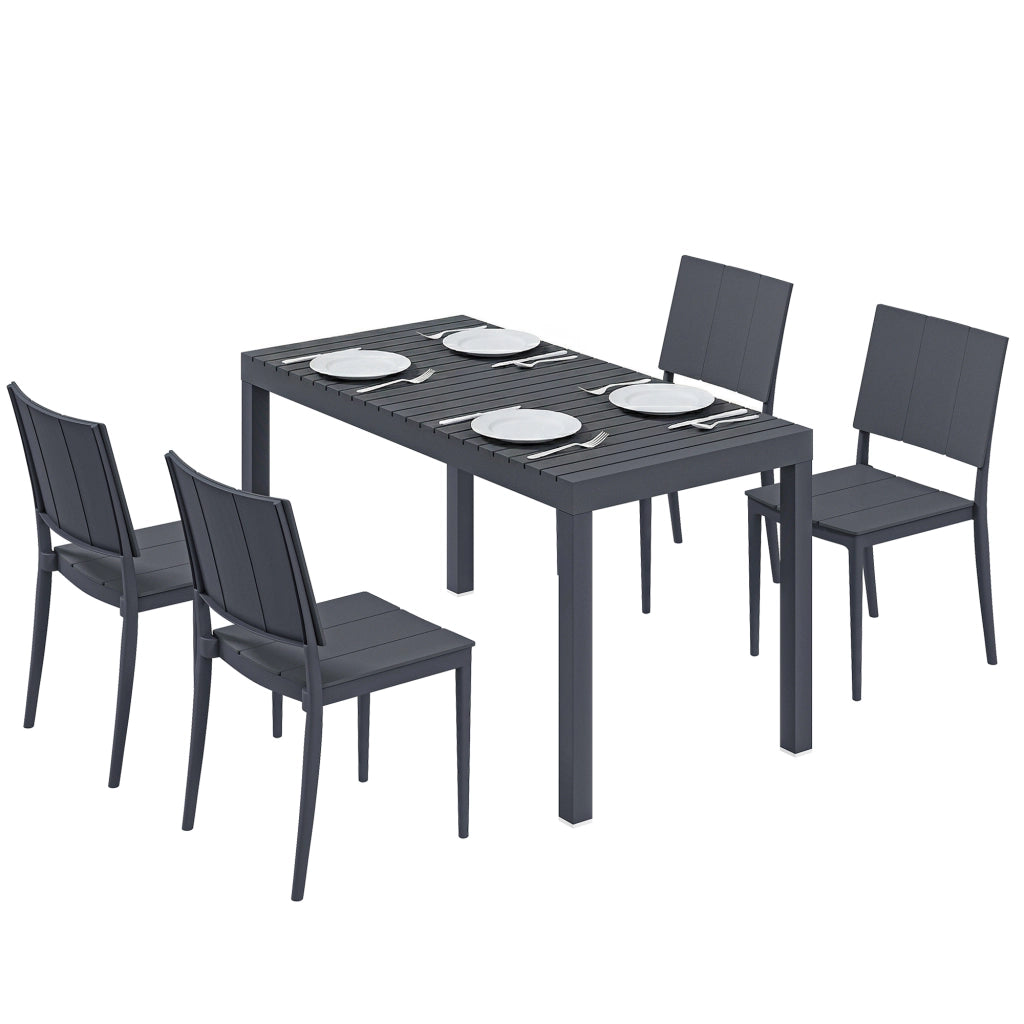 Set Giardino 5 Pezzi ¨C Tavolo Largo con 4 Sedie Impilabili ¨C zephmum ¨C Grigio Scuro
