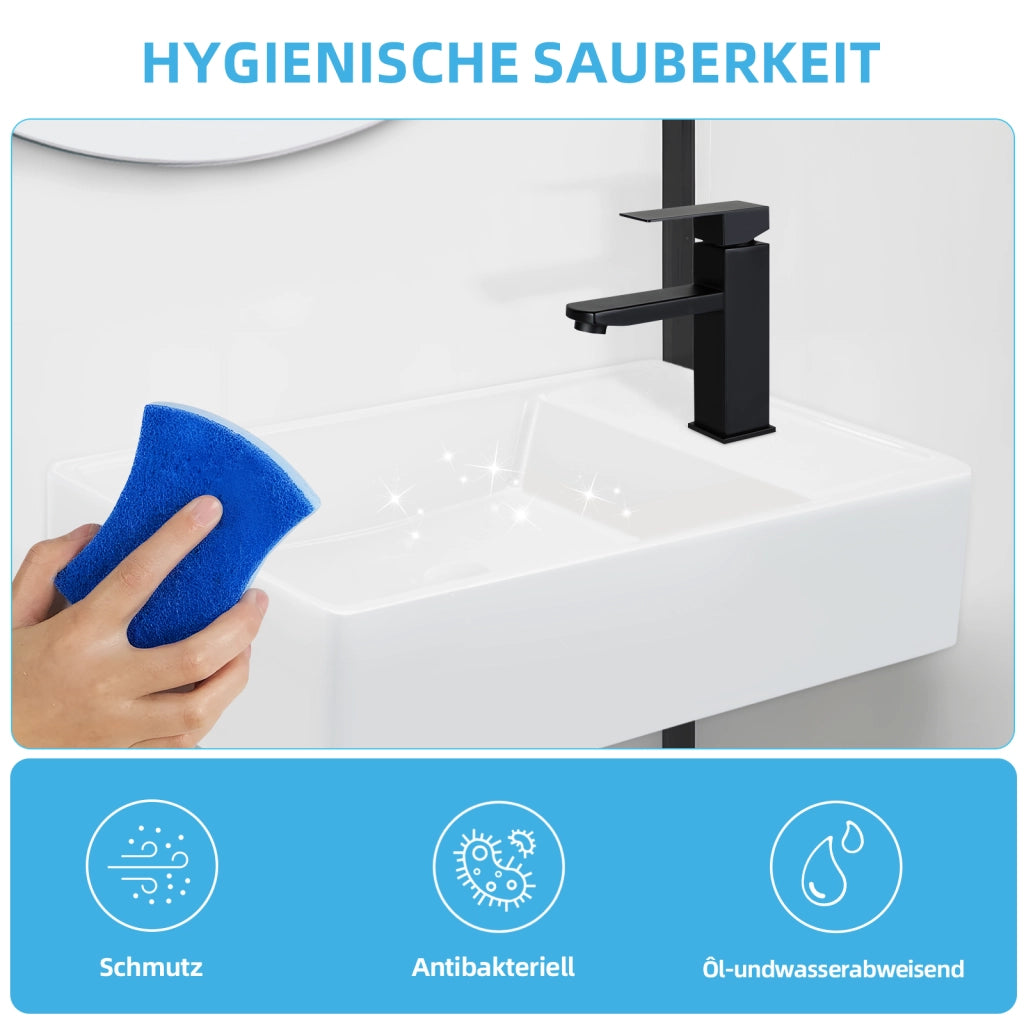 ZMH Lavabo da appoggio rettangolare in ceramica 40x22x10cm bianco lucido