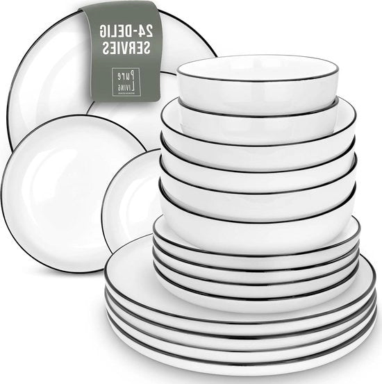 Set di Cucina in Porcella Bianca per 6 Persone - Stile Scandino - Resistente a Lavastoviglie e Microonde - Compreso Piatti e Tazze - Cucina Elegante