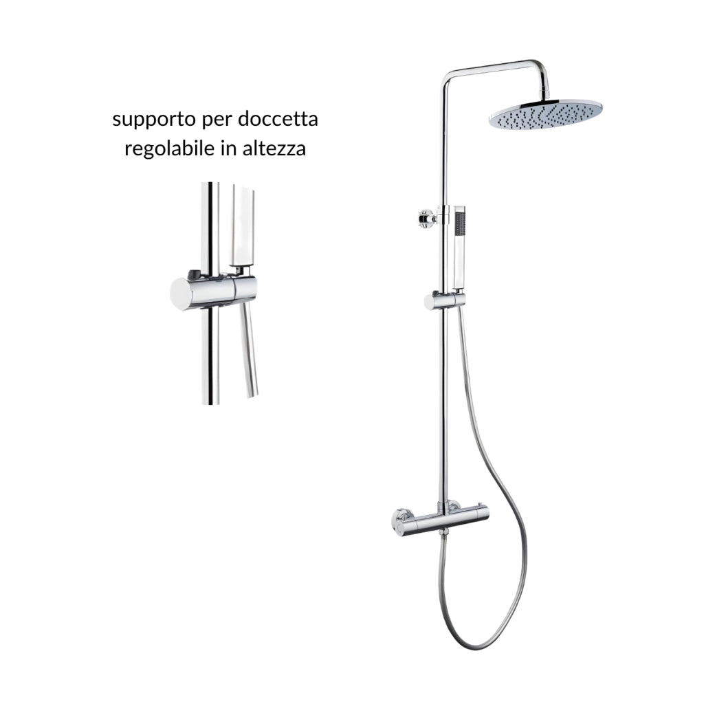 Colonna doccia attrezzata ottone cromato soffione tondo doccetta rubinetto termostatico *** confezione 1