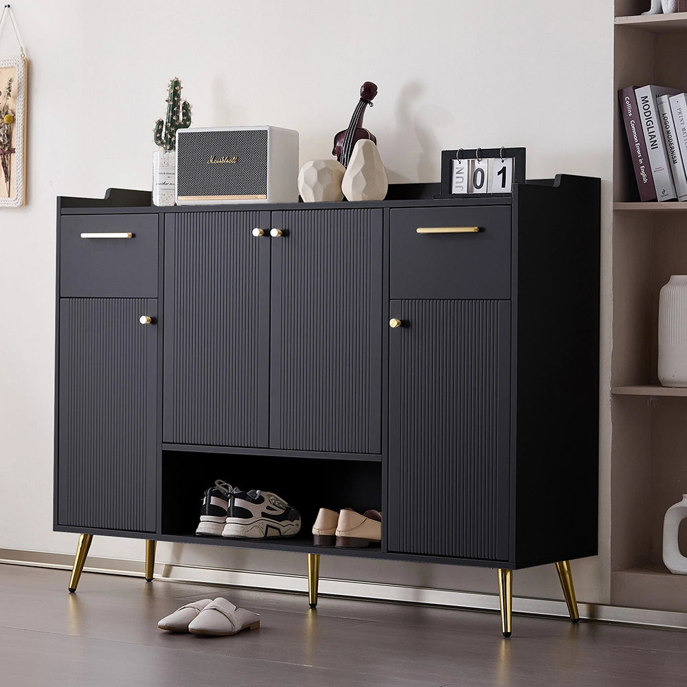 Armoire ?? chaussures - Xylo - L130/l37/H100 - Noir - 2 tiroirs 4 portes