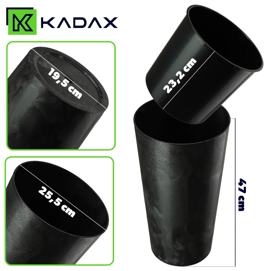 Vaso da fiori KADAX 47 cm con coperchio e inserto, vaso da fiori in plastica nero