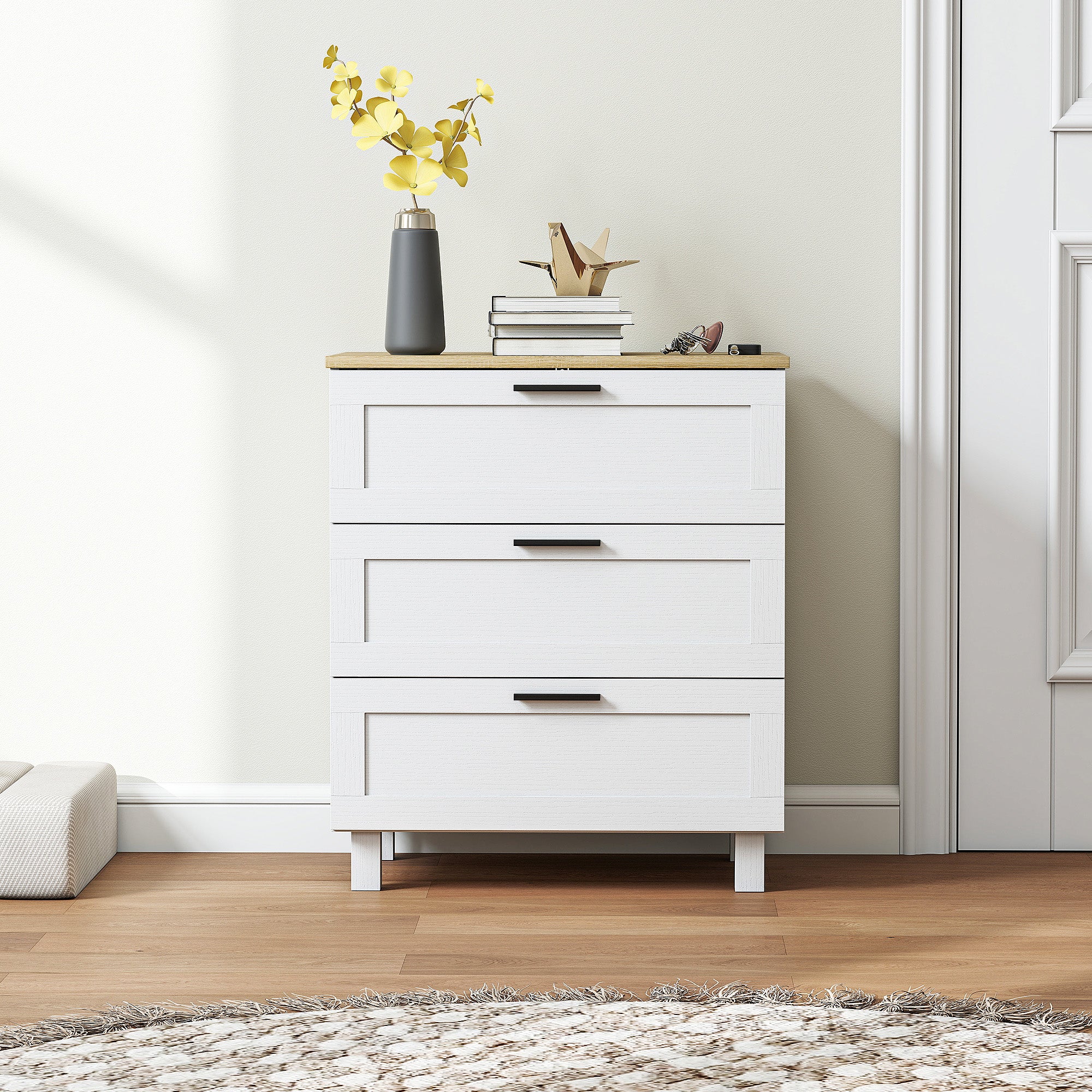 Cassettiera 3 Cassetti Moderna 60x38x71 cm in Legno Bianca e color Legno