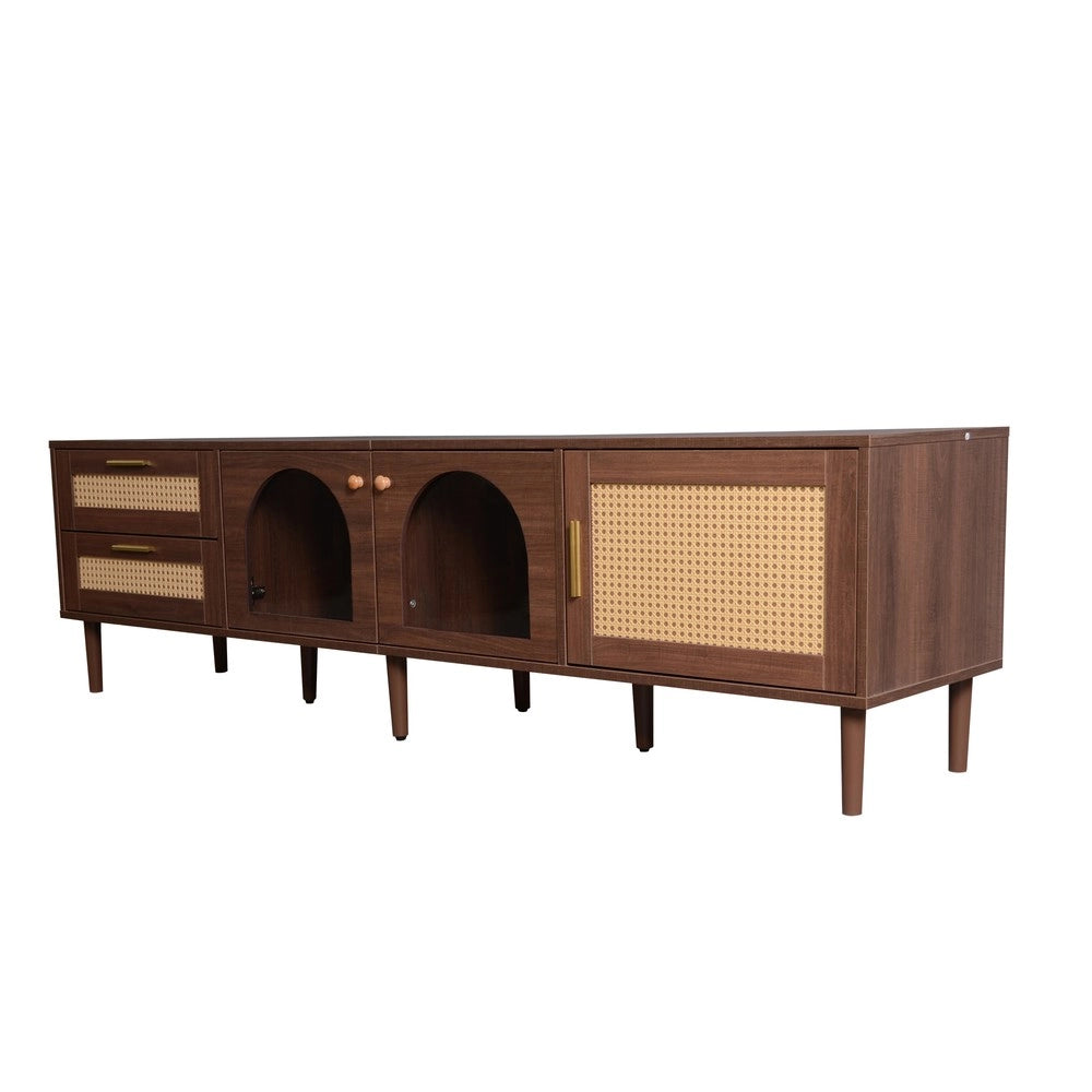 Mobile TV Legno con LED ¨C Xylo ¨C Marrone, Ante in Vetro e Rattan, 2 Cassetti, 180 cm