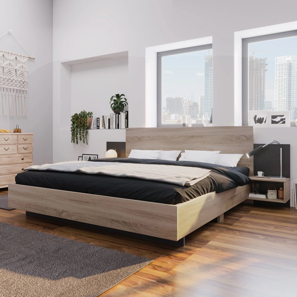Letto Matrimoniale in Legno con 2 Comodini ¨C MINIMAL ¨C Rovere Sonoma/Grigio Scuro 160x200