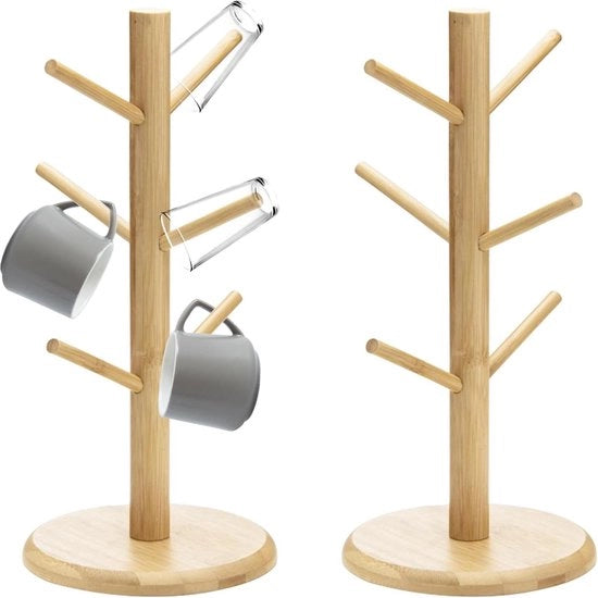 Sostegni per bicchieri in legno di bambù - set da 2 - con 6 ganci - contenitore per bicchieri - contenitore per pretzel - organizzatore bicchieri e bicchieri - ripiano per bicchieri per cucina - ripiano per tavolo da pranzo.
