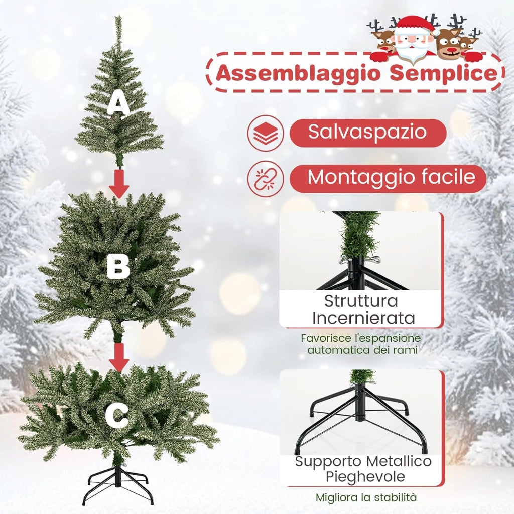 Albero di Natale Artificiale 180 CM Si Illumina Automaticamente al Buio, Albero di Natale con 692 Rami e Base in Metallo Pieghevole, Decorazione per Festa Festiva