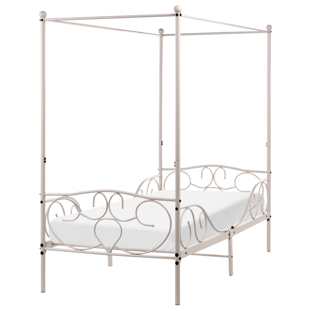Letto singolo a baldacchino in metallo nero 90 x 200 cm beige chiaro Retro Decorativo