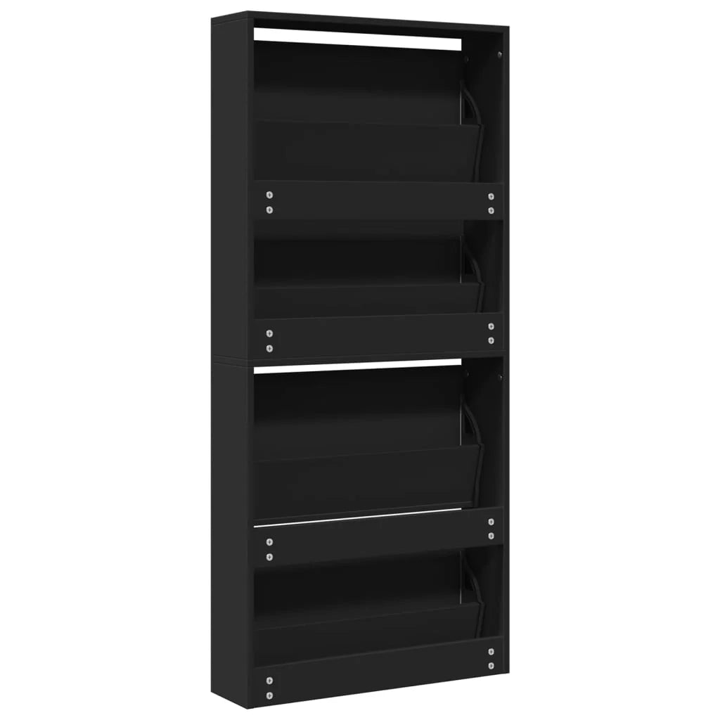 Scarpiera mobiletto portascarpe mobile per ingresso/corridoio/soggiorno con specchio 4 ripiani 63 x 17 x 134 cm nero 02_0021416