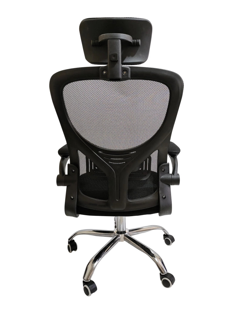 FENIXSHOP24 Sedia Ufficio Ergonomica, con Poggiatesta, Braccioli, Supporto Lombare, Regolazione in Altezza, Poltrona girevole con ruote e rete traspirante – Nera - JG-9070