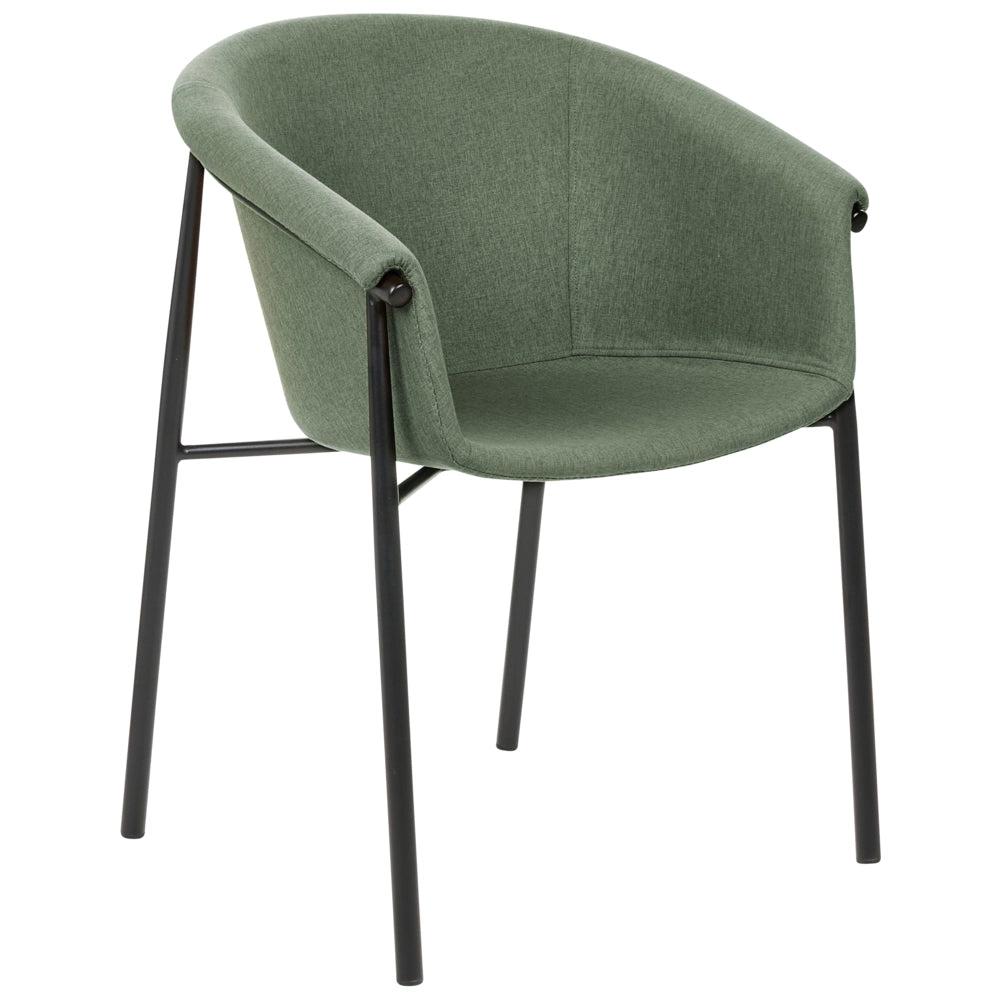Set di 2 sedie da pranzo con imbottitura in tessuto verde Seduta da pranzo dal design moderno e contemporaneo