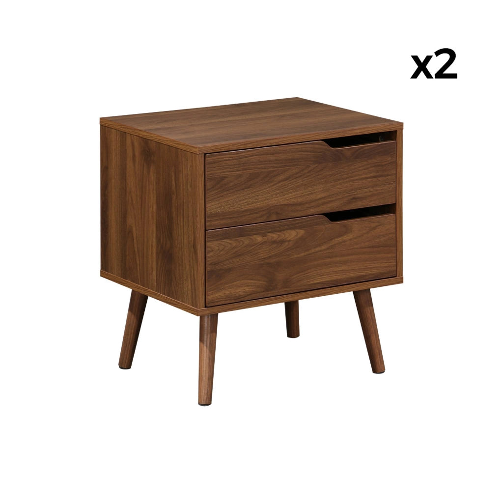 Set 2 comodini effetto legno noce, 2 cassetti, marrone