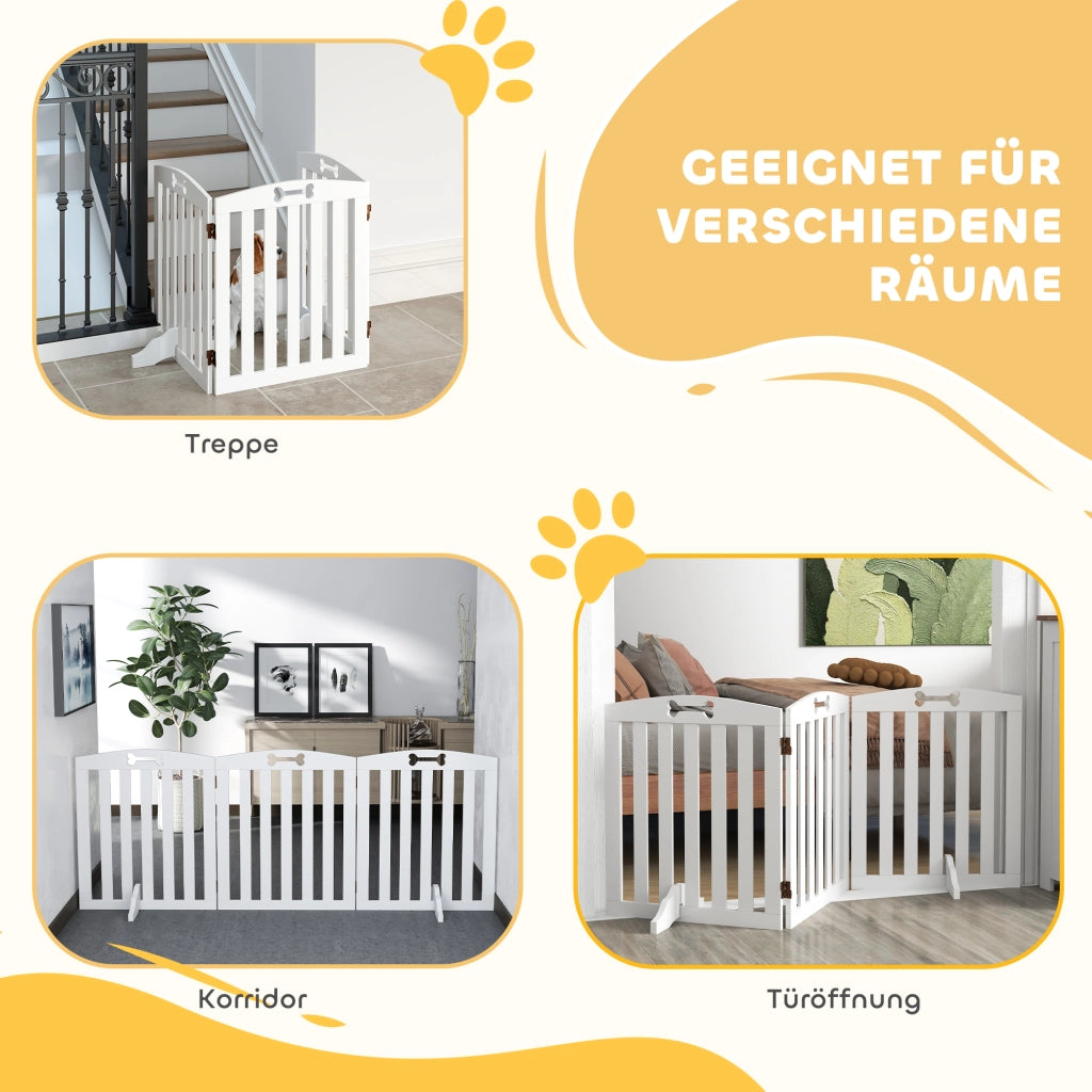 Barriera estensibile a forbice per cani pieghevole autoportante in legno con 2 piedini antiscivolo bianco 155 × 61 cm