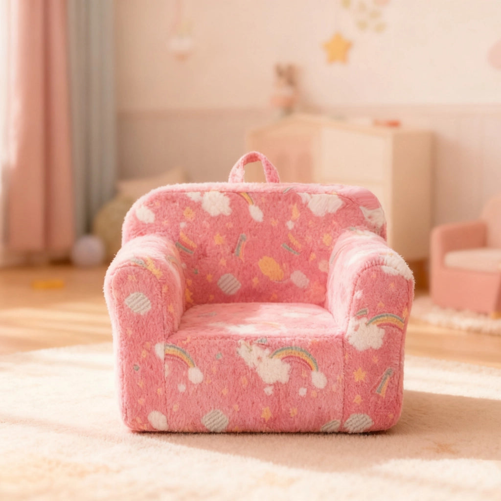 Poltroncina per bambini in tessuto rosa con braccioli, leggera e fodera sfoderabile 41 × 32 × 17 cm