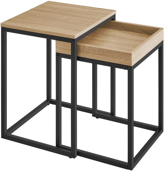 Set di tavoli da salotto spazievitore da 2 pezzi - 45 x 40 x 55 cm / 40 x 38 x 51 cm - Tavolo da angolo in legno/metallo