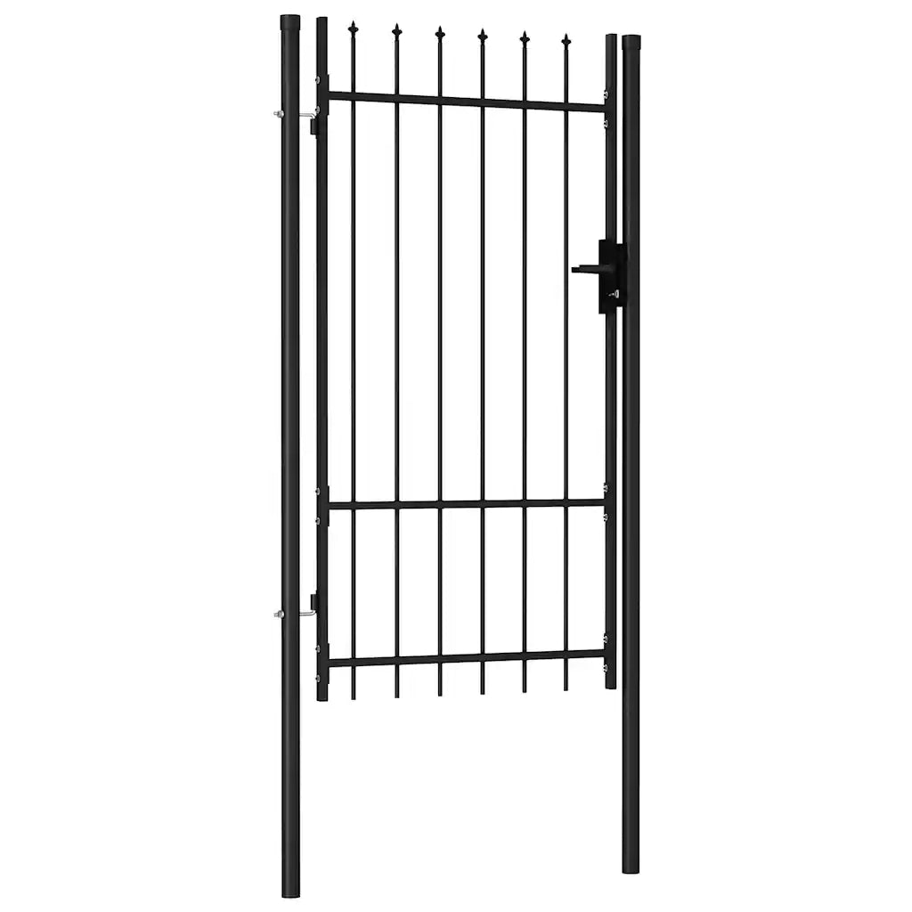 Cancello a Singola Anta con Punte in Acciaio 1x1,75 m Nero cod mxl 47903