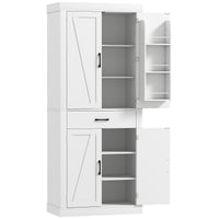 Dispensa Cucina in Stile Country 76x39,5x183,5 cm con 2 Armadietti 6 Ripiani e Cassetto in Legno Bianco