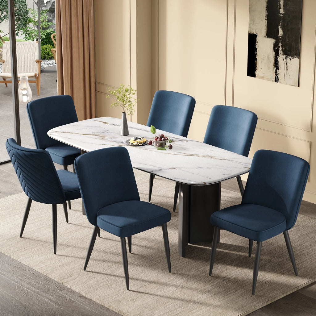 Sedie da Pranzo in Velluto ¨C MINIMAL ¨C Set 6 Pezzi, Blu Scuro, Stile Moderno