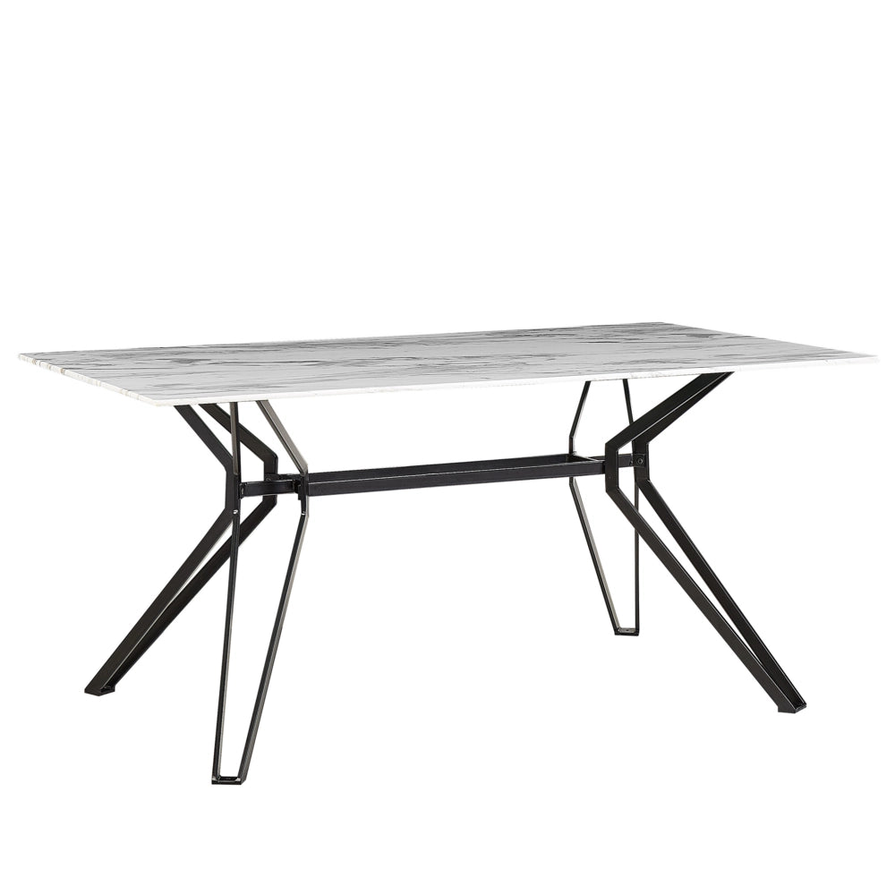 Tavolo da pranzo impiallacciato effetto marmo gambe in metallo Nero piano in vetro temperato rettangolare 160 x 90 cm