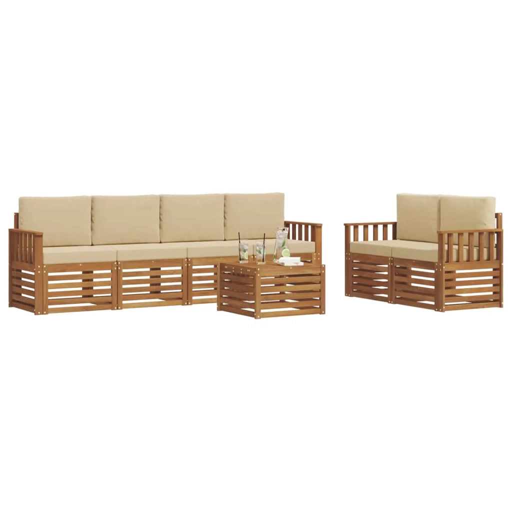 Set divani 7 pcs Naturale e Beige Legno di Acacia Massello 3374403