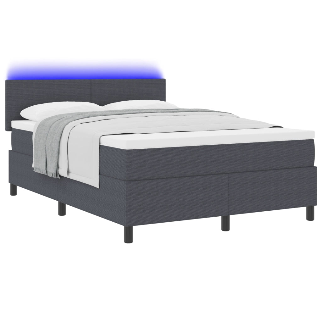 Letto con Box Spring con Materasso&LED Grigio Scuro 160x200 cm Tessuto a Coste