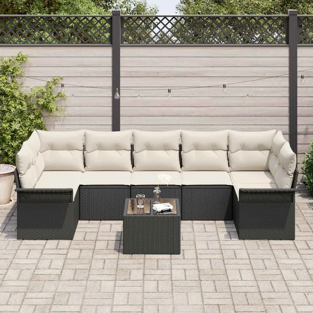 Set Divano da Giardino con cuscino 8 pcs Nero polyrattan 3345277