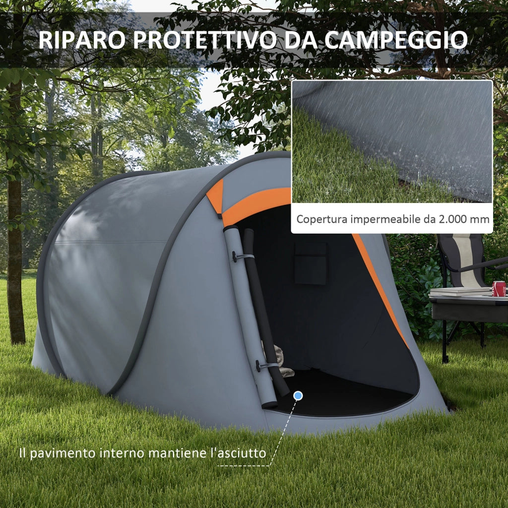 Tenda da Campeggio Pop Up Impermeabile Singola 245x148x105 cm Finestra a Rete Grigio