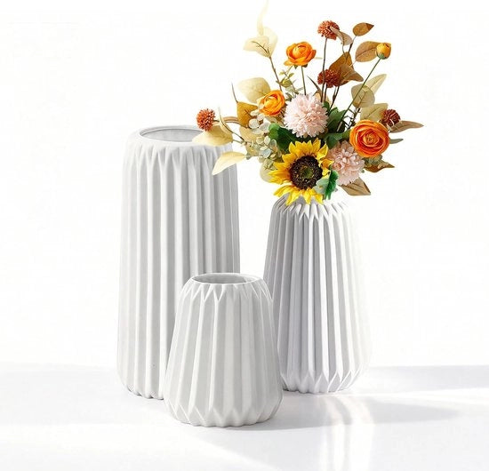 Set di 3 Vasi in Ceramica Bianchi – Decorazione Boho Moderna – Vasi Matti per Pampas e Fiori Secchi – Salotto & Arredamento Casa