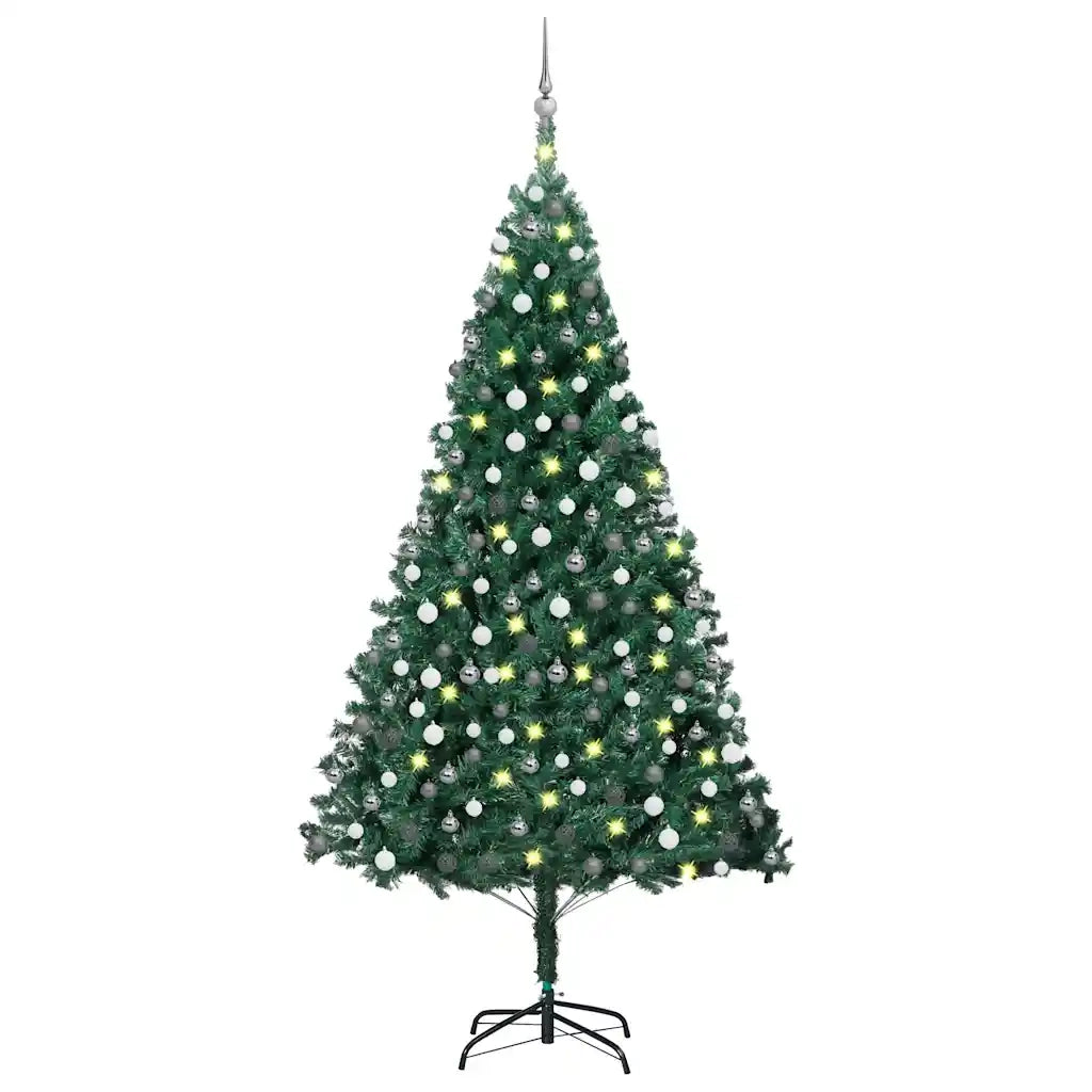 Albero di Natale Preilluminato con Palline Verde 210 cm PVC 3077709