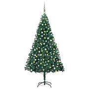 Albero di Natale Preilluminato con Palline Verde 210 cm PVC 3077709