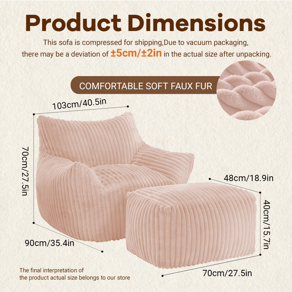 Poltrona con pouf Supporto ergonomico a 5 zone in Flannelette Rosa