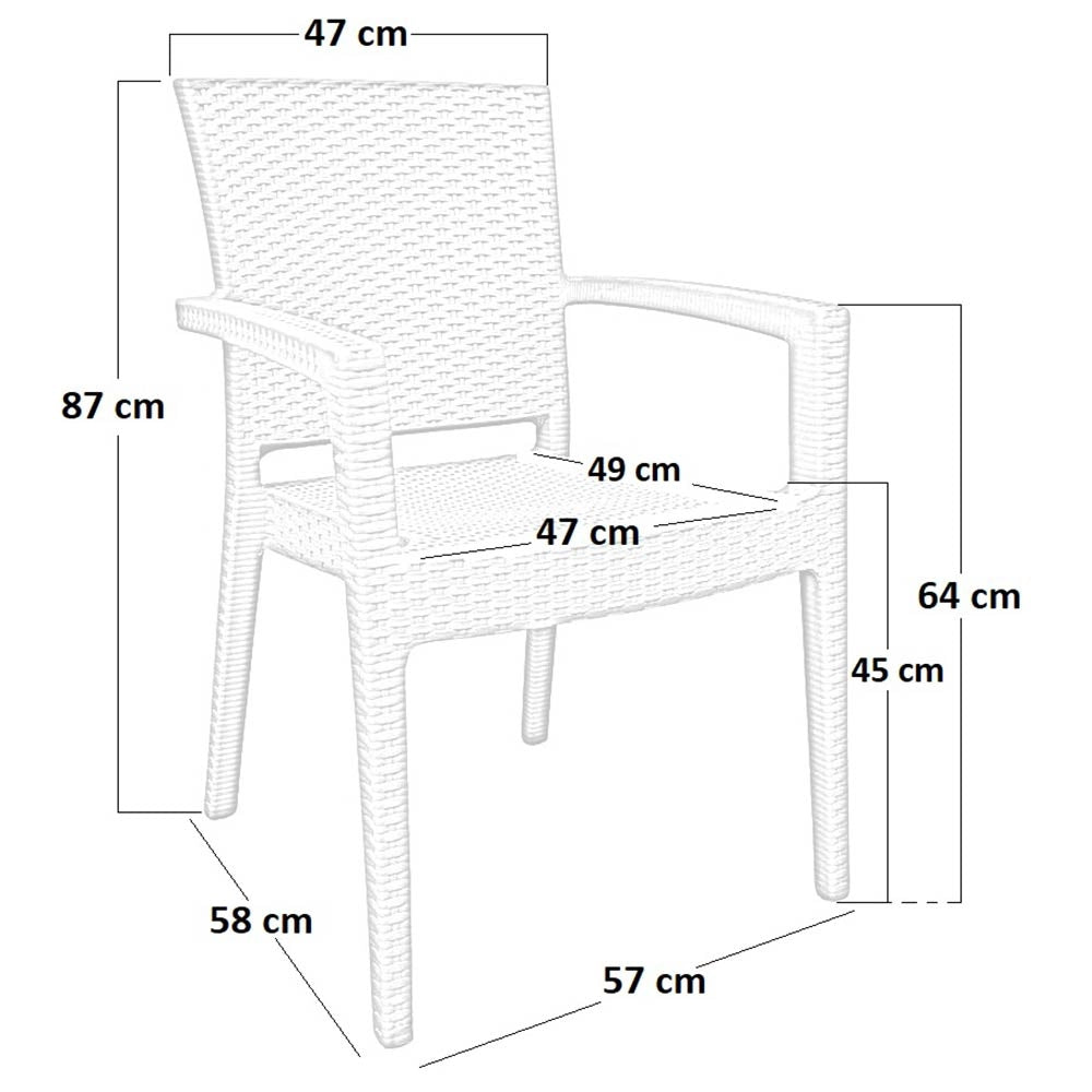 Sedia poltrona in plastica effetto rattan con braccioli color beige