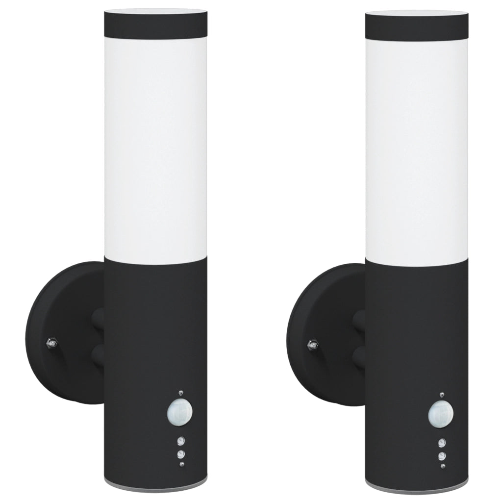 Lampada da Parete da Esterno con Sensore 2 pz Nera Acciaio Inossidabile IP44