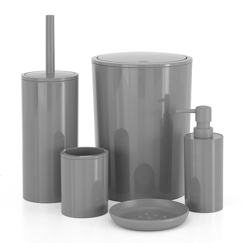 Set accessori bagno da appoggio 5 pezzi in plastica grigio Glim