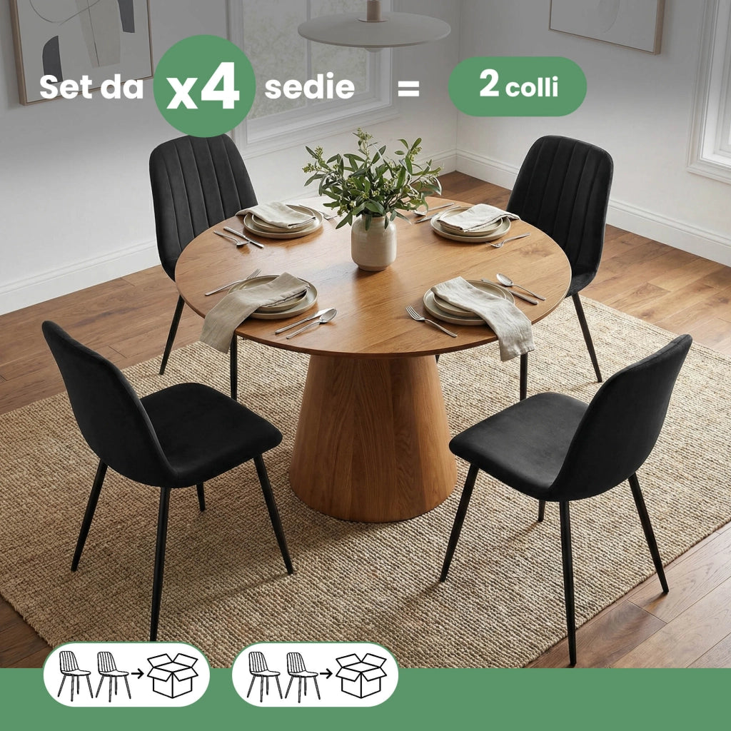 Set di 4 Sedie in velluto trapuntate LUMO Nero gambe nere
