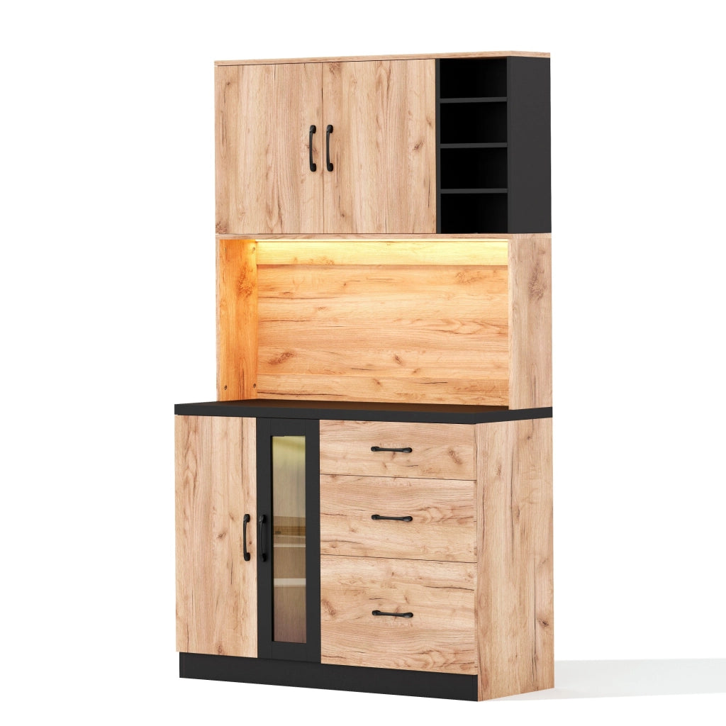 Colonna da cucina con 3 cassetti; ripiani regolabili e LED - per cucina - in MDF - 105×40×180 cm - neutro